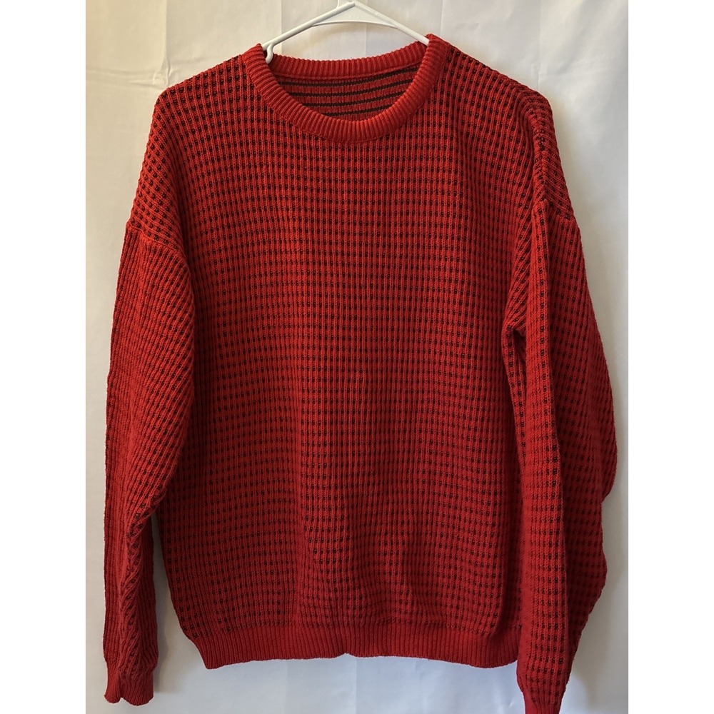 Vintage Men/Women Red/black Waffle Knit‎ Crewneck Long Sleeve Sweater No Tags